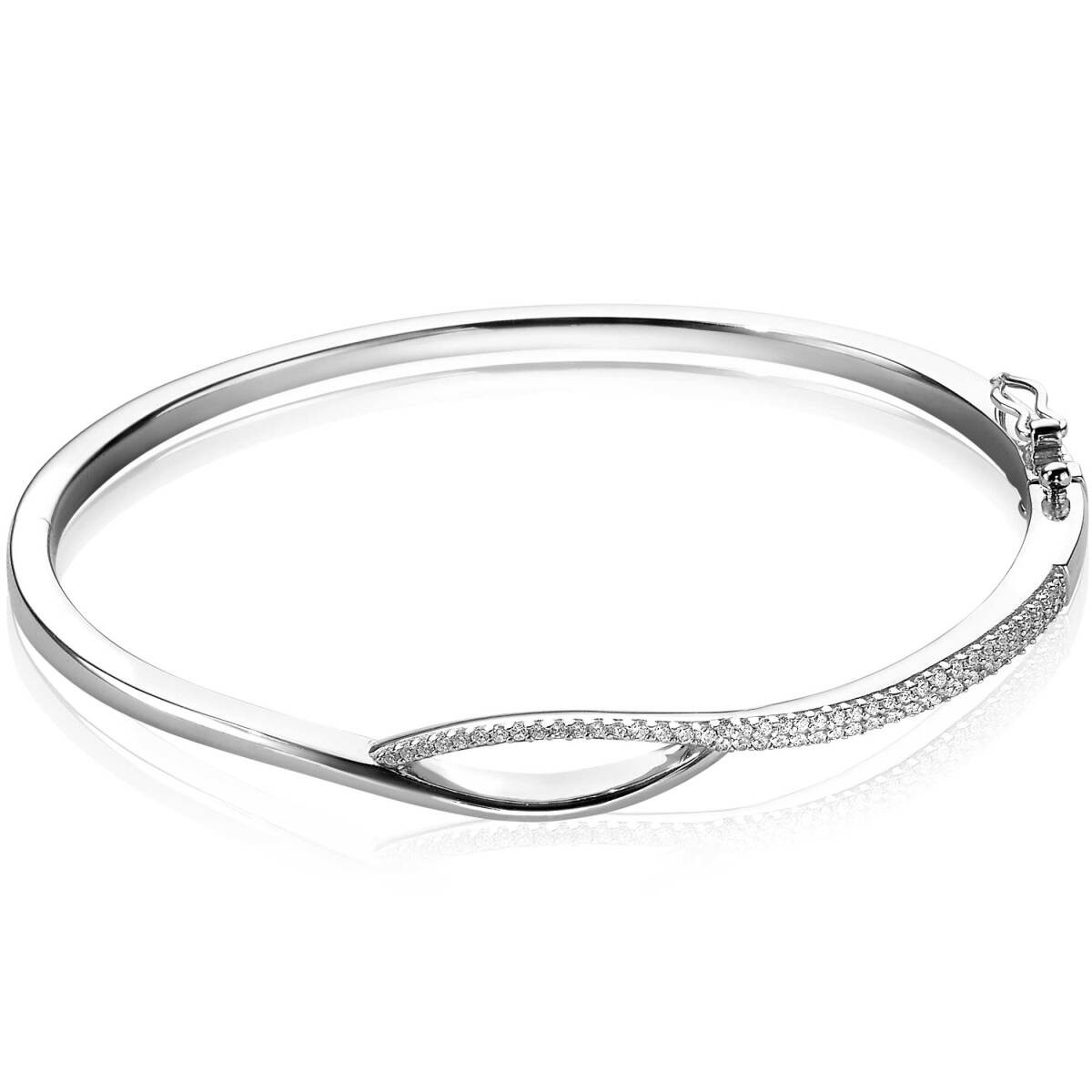 Zinzi ZIA1971 zilveren bangle met cross-over stijl en zirkonia 6.6 mm breed - Diameter 60 mm