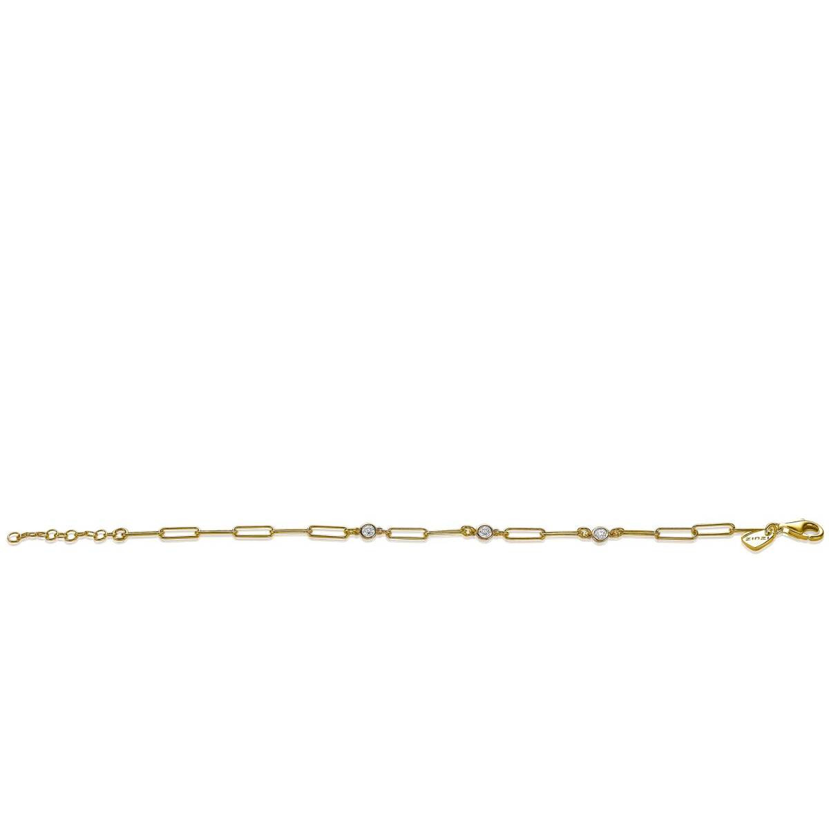 Zinzi ZIA2079Y gold plated armband met paperclip schakels en zirkonia's 4.3 mm breed - Lengte 17-20 cm