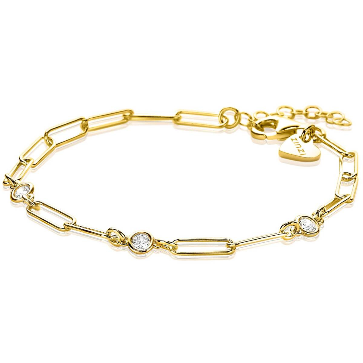Zinzi ZIA2079Y gold plated armband met paperclip schakels en zirkonia's 4.3 mm breed - Lengte 17-20 cm