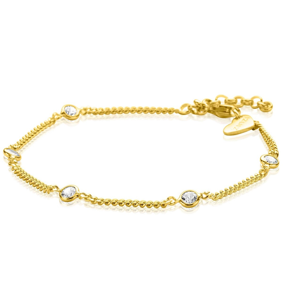 Zinzi ZIA2263G gold plated armband met ronde zirkonia's 4 mm breed - Lengte 16.5-19 cm