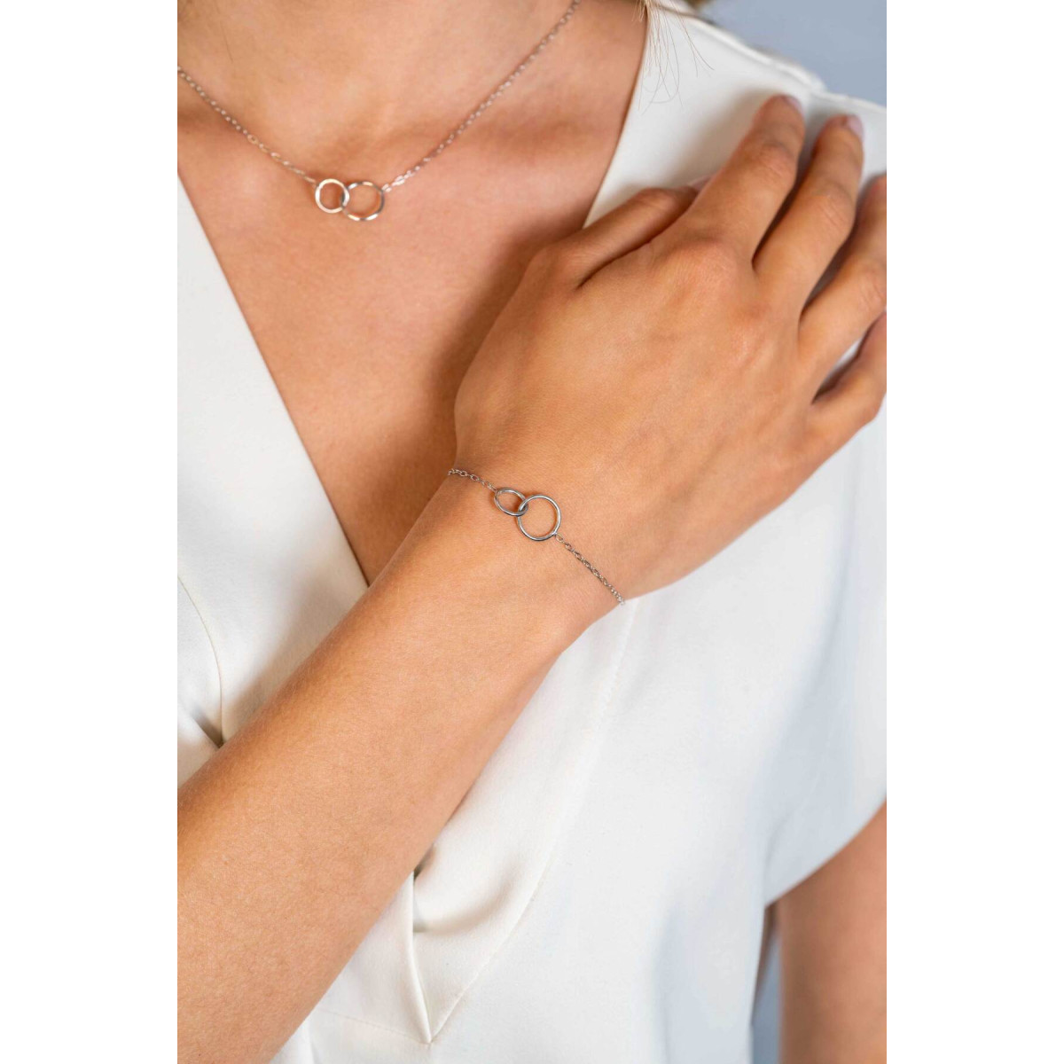 Zinzi ZIA2275 zilveren armband met 2 verbonden cirkels 12.5 mm breed - Lengte 17-20 cm