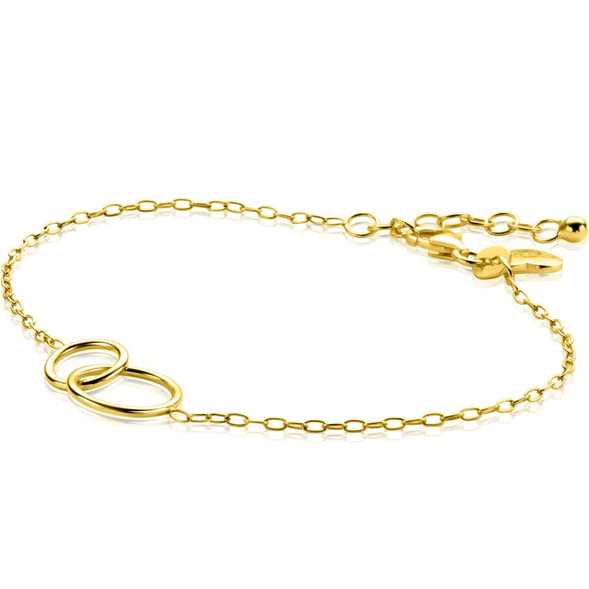 Zinzi ZIA2275G goudkleurige armband met 2 verbonden cirkels 12.5 mm breed - Lengte 17-20 cm