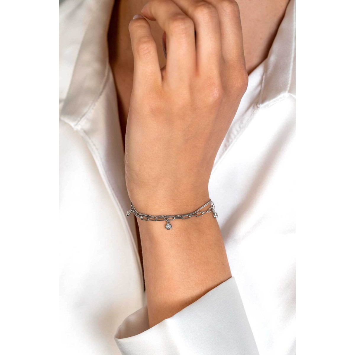 Zinzi ZIA2362 zilveren dubbele armband met paperclip en gourmet schakels - Lengte 16.5-19.5 cm
