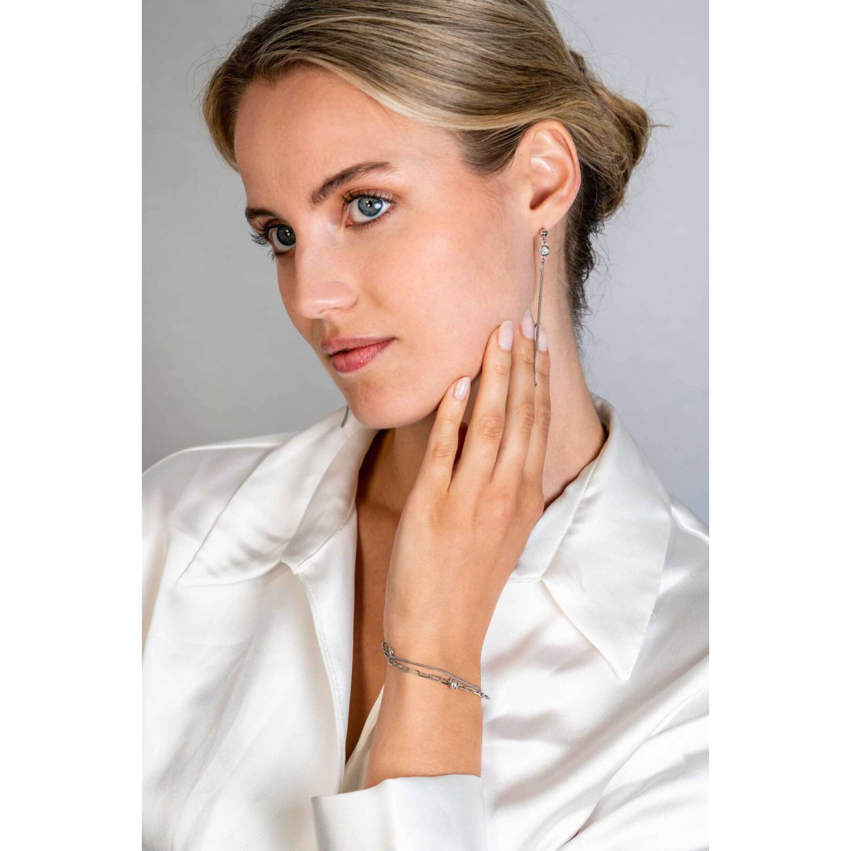 Zinzi ZIA2362 zilveren dubbele armband met paperclip en gourmet schakels - Lengte 16.5-19.5 cm