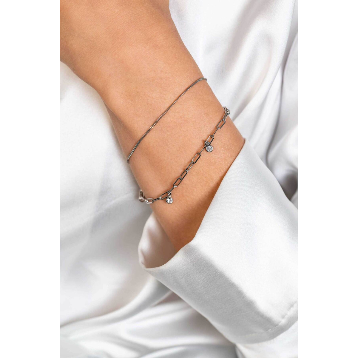 Zinzi ZIA2362 zilveren dubbele armband met paperclip en gourmet schakels - Lengte 16.5-19.5 cm
