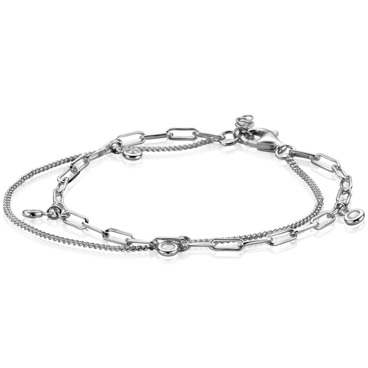 Zinzi ZIA2362 zilveren dubbele armband met paperclip en gourmet schakels - Lengte 16.5-19.5 cm