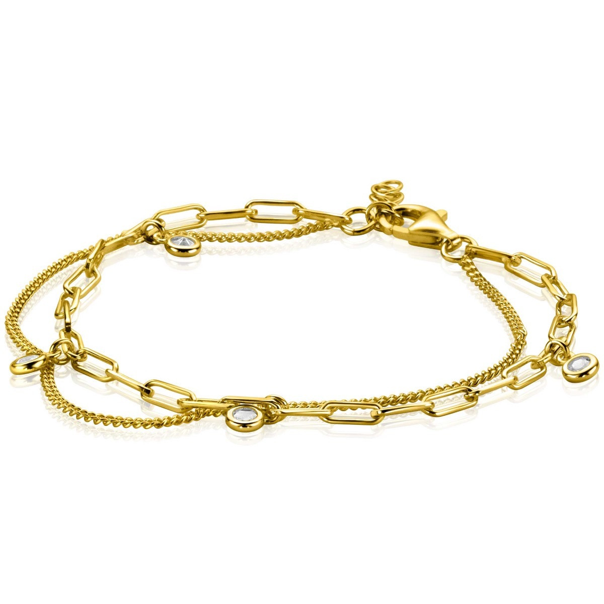 Zinzi ZIA2362Y dubbele gold plated armband met zirkonia 4.7 mm breed - Lengte 16.5-19.5 cm