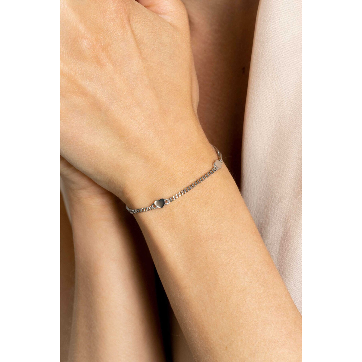 Zinzi ZIA2408 zilveren gourmet armband met hartjes 4.7 mm breed - Lengte 17-20 cm