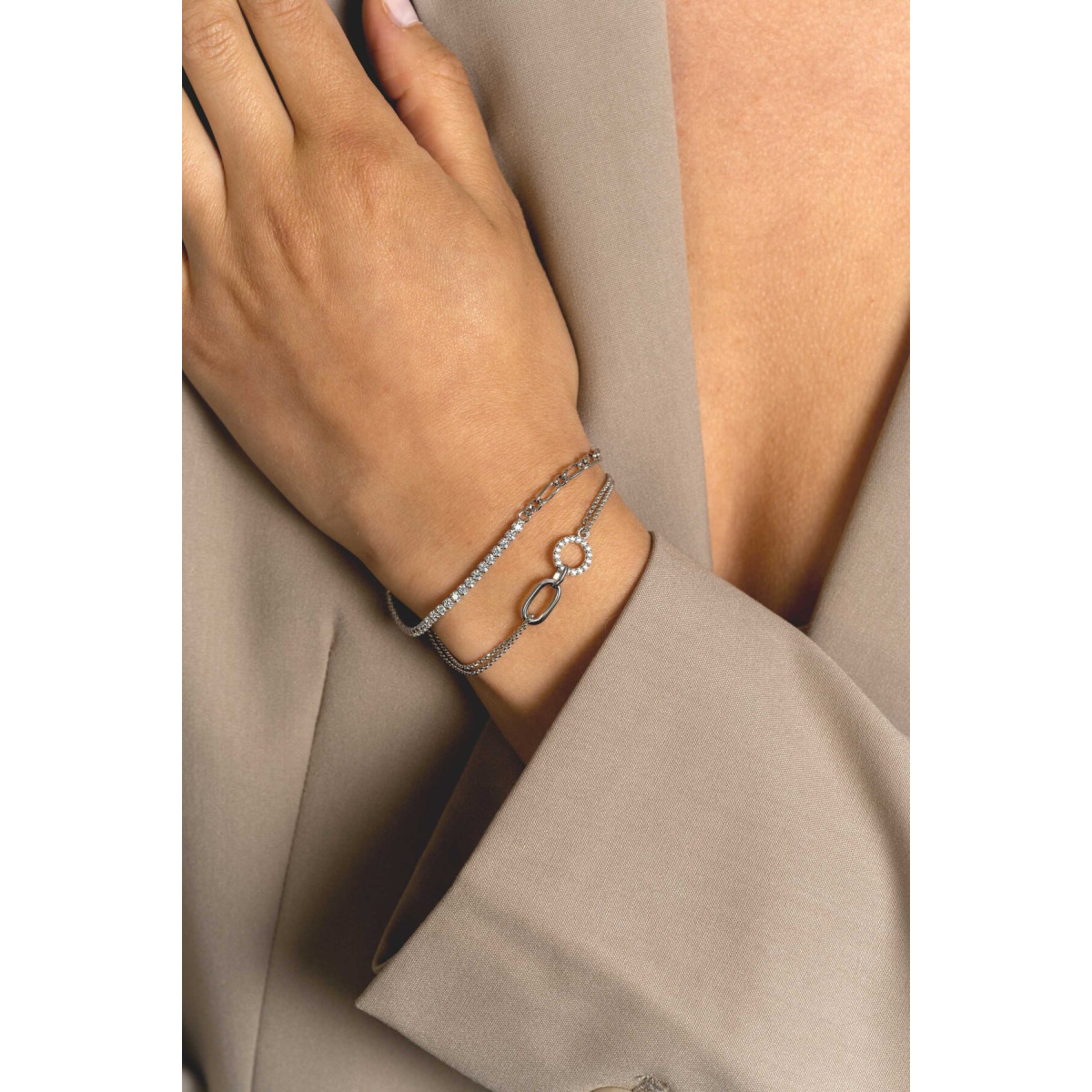 Zinzi ZIA2460 zilveren armband met zirkonia- en fanatsie schakels 2.3 mm breed - Lengte 17-20 cm