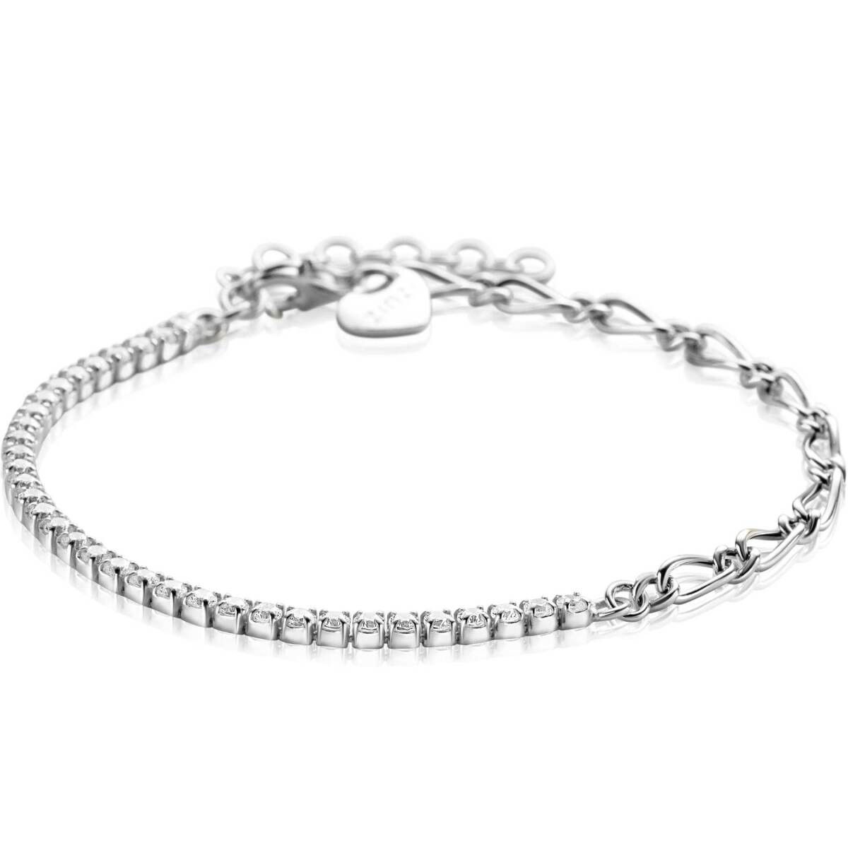 Zinzi ZIA2460 zilveren armband met zirkonia- en fanatsie schakels 2.3 mm breed - Lengte 17-20 cm