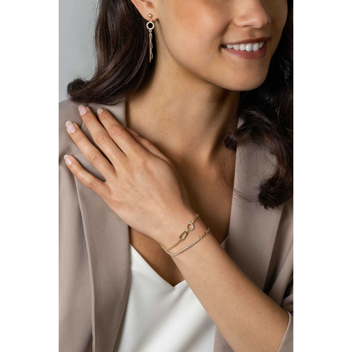 Zinzi ZIA2460Y vergulde armband met zirkonia rij en schakels 2.3 mm breed - Lengte 17-20 cm