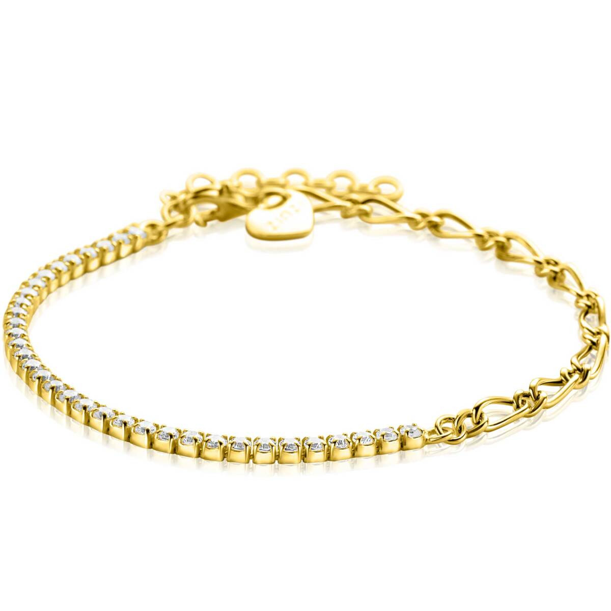 Zinzi ZIA2460Y vergulde armband met zirkonia rij en schakels 2.3 mm breed - Lengte 17-20 cm