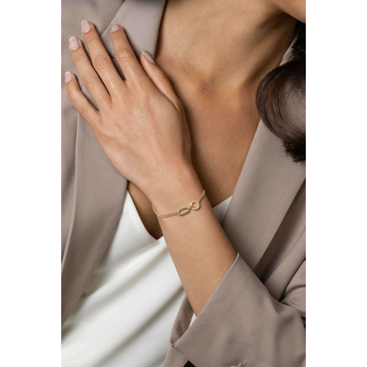 Zinzi ZIA2463Y vergulde armband met ovaal en rondje 1.5 mm breed - Lengte 17-20 cm