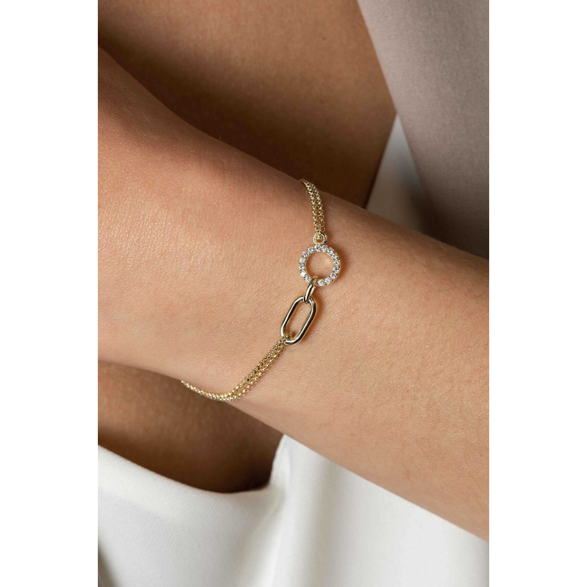 Zinzi ZIA2463Y vergulde armband met ovaal en rondje 1.5 mm breed - Lengte 17-20 cm