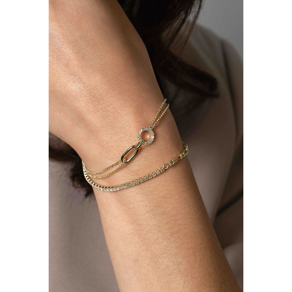 Zinzi ZIA2463Y vergulde armband met ovaal en rondje 1.5 mm breed - Lengte 17-20 cm