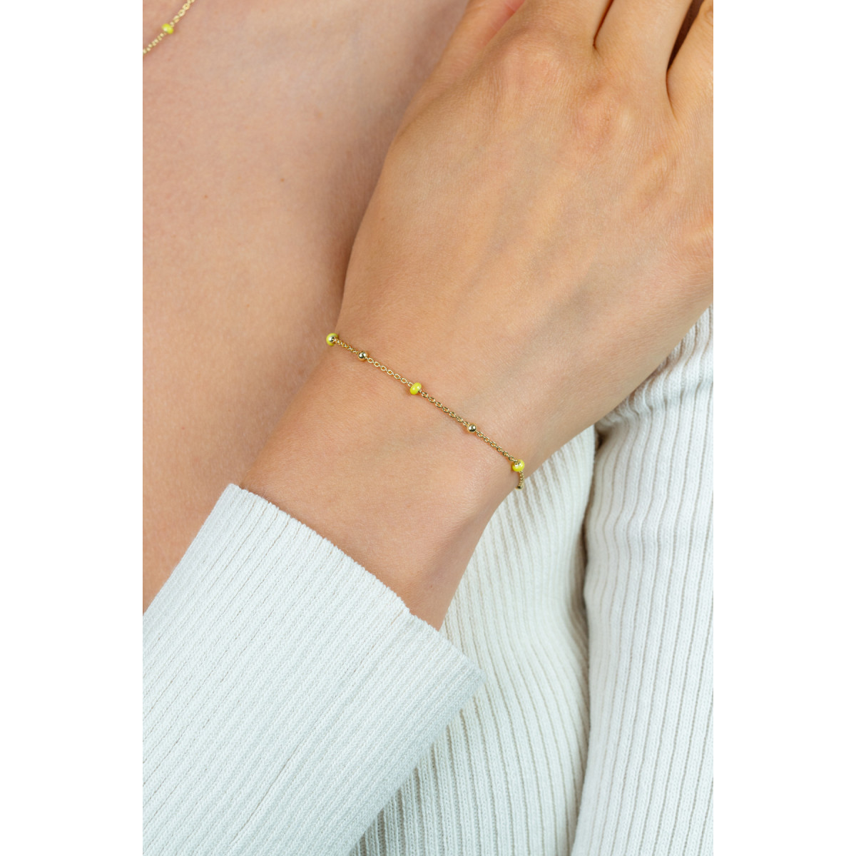Zinzi ZIA2508 gold plated armband met groene bolletjes 3 mm breed - Lengte 17-19.5 cm