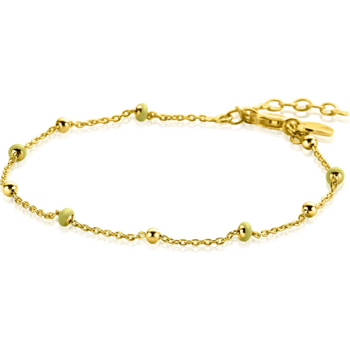 Zinzi ZIA2508 gold plated armband met groene bolletjes 3 mm breed - Lengte 17-19.5 cm