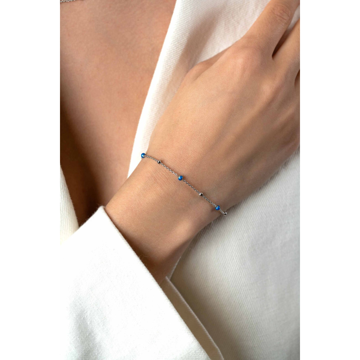 Zinzi ZIA2511 zilveren armband met blauwe bolletjes 3 mm breed - Lengte 17-19.5 cm