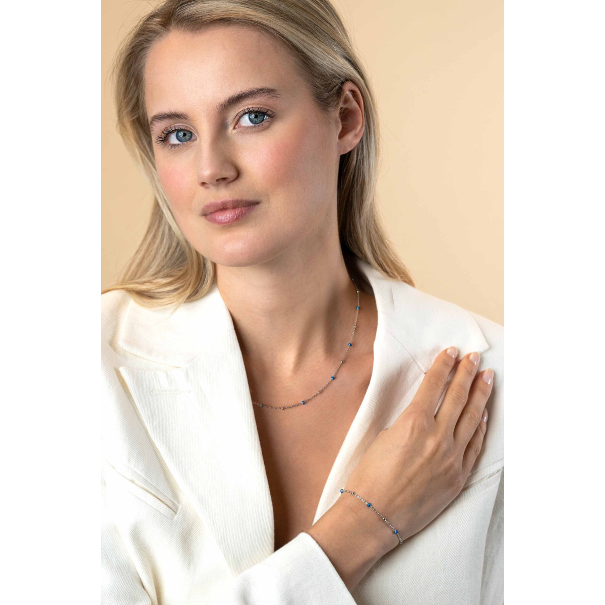 Zinzi ZIA2511 zilveren armband met blauwe bolletjes 3 mm breed - Lengte 17-19.5 cm