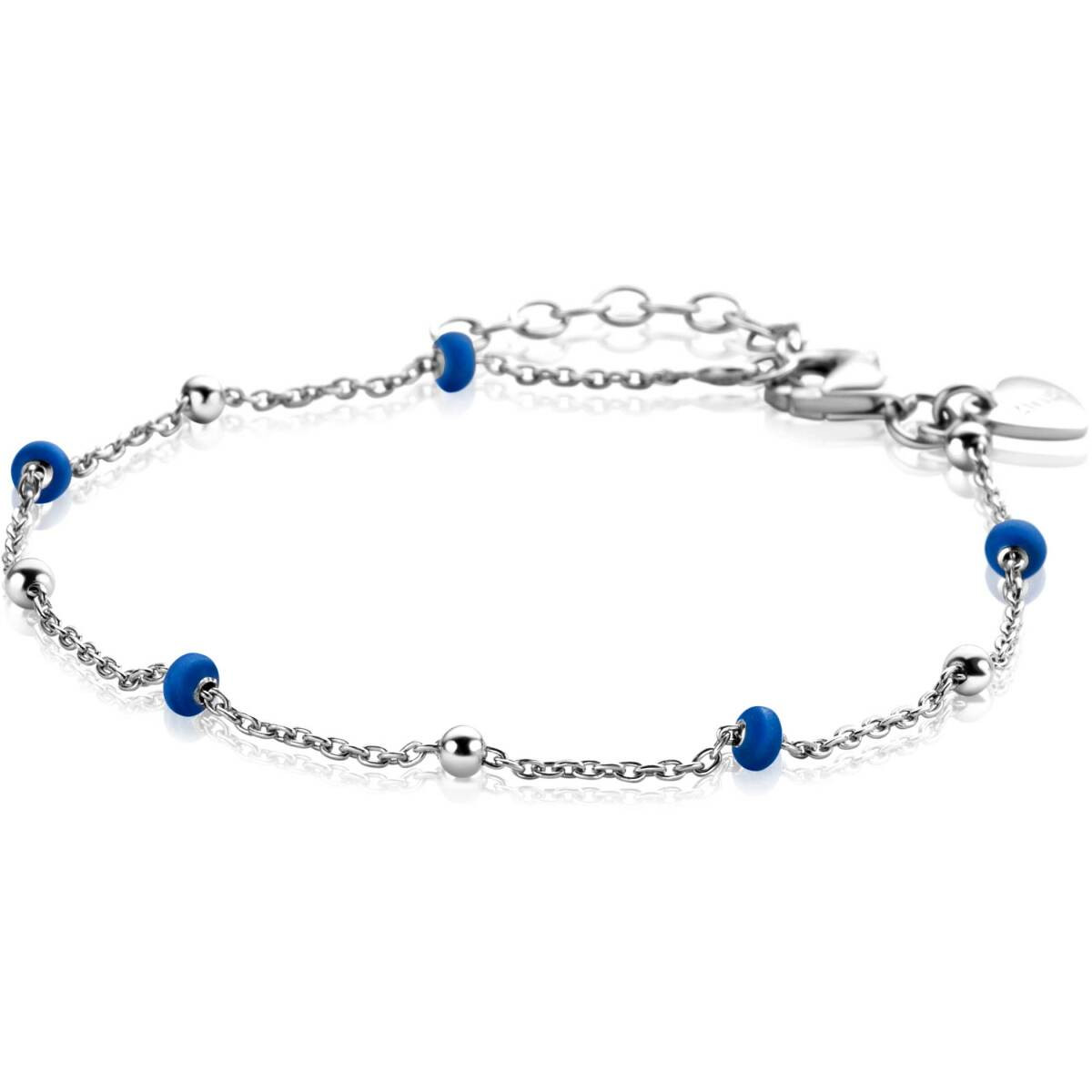 Zinzi ZIA2511 zilveren armband met blauwe bolletjes 3 mm breed - Lengte 17-19.5 cm