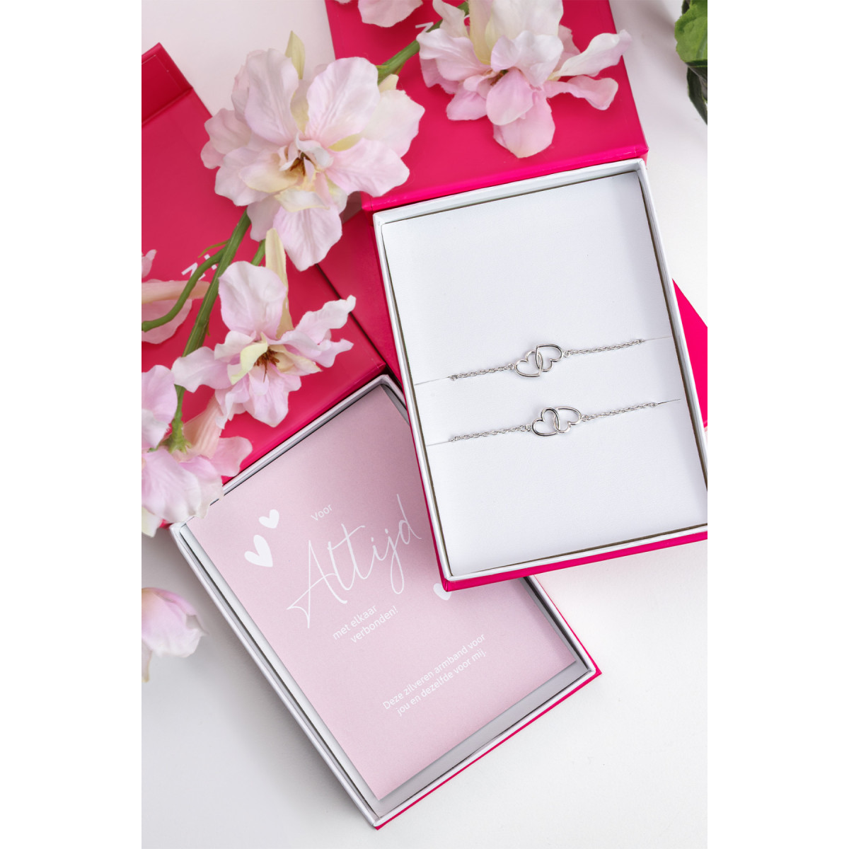 Zinzi ZIA2513-SET twee zilveren armbanden met hartjes 9 mm breed - Lengte 16.5-20 cm