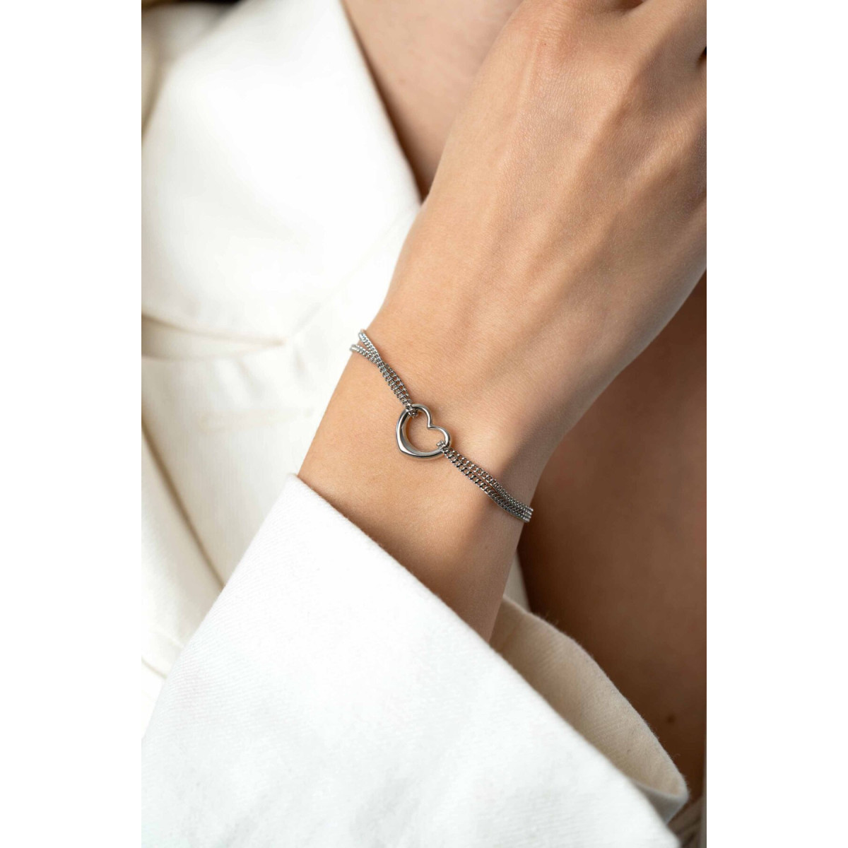 Zinzi ZIA2516 zilveren armband met hartje en dubbele gourmet schakels 14 mm breed - Lengte 16.5-19.5 cm