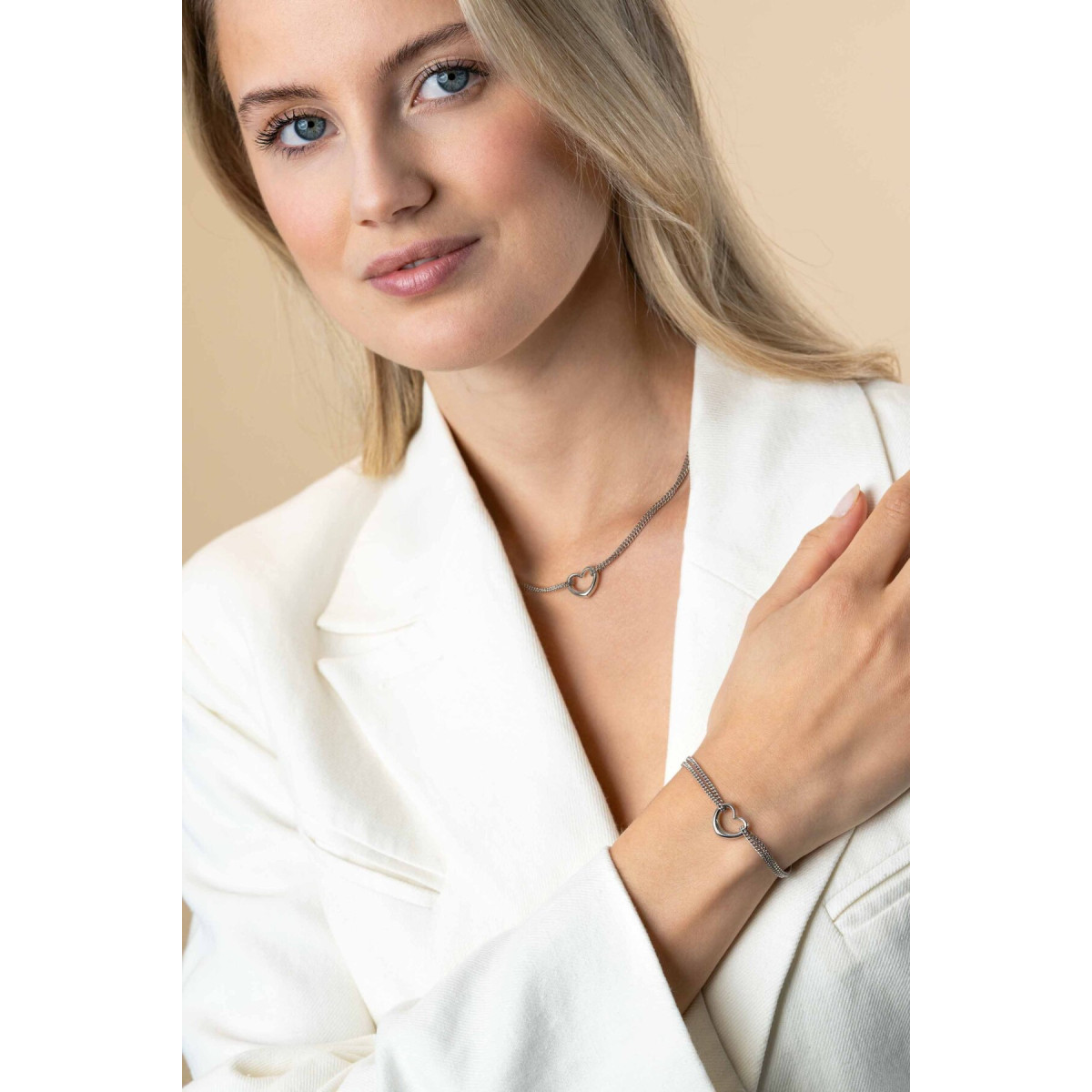 Zinzi ZIA2516 zilveren armband met hartje en dubbele gourmet schakels 14 mm breed - Lengte 16.5-19.5 cm
