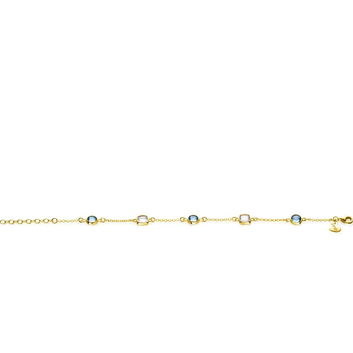 Zinzi ZIA2526G gold plated armband met blauwe en grijze zirkonia 7.3 mm breed - Lengte 17-20 cm