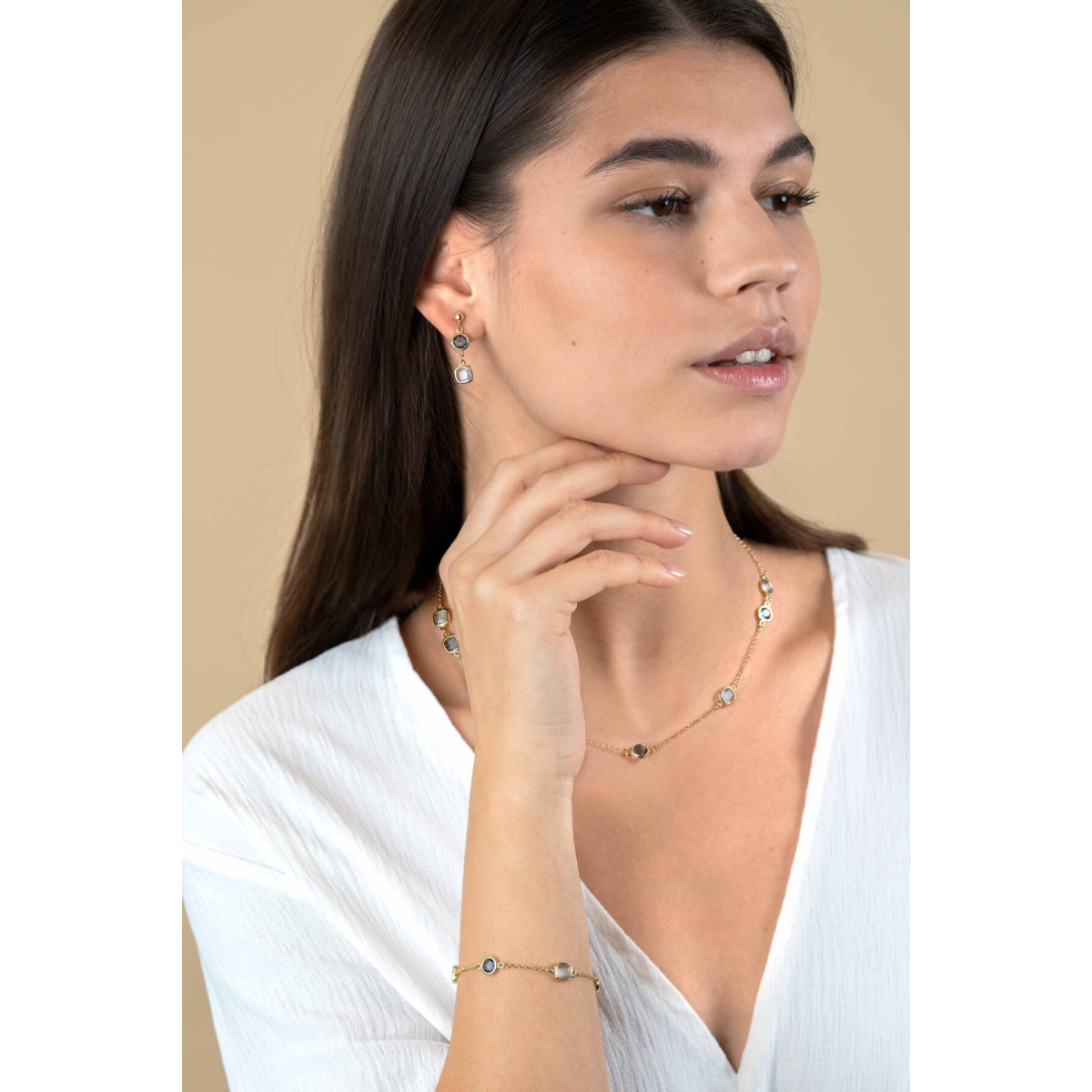 Zinzi ZIA2526G gold plated armband met blauwe en grijze zirkonia 7.3 mm breed - Lengte 17-20 cm