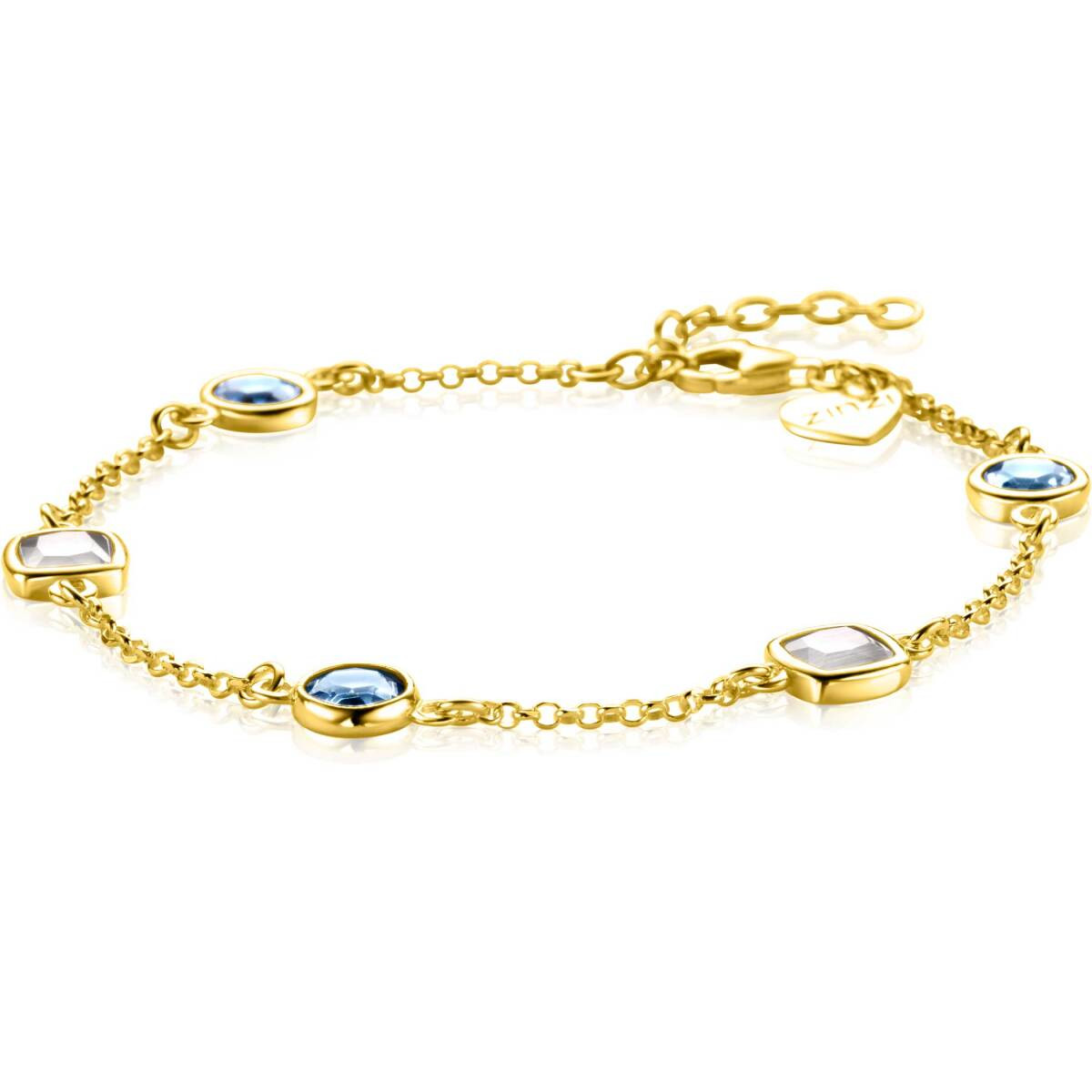 Zinzi ZIA2526G gold plated armband met blauwe en grijze zirkonia 7.3 mm breed - Lengte 17-20 cm