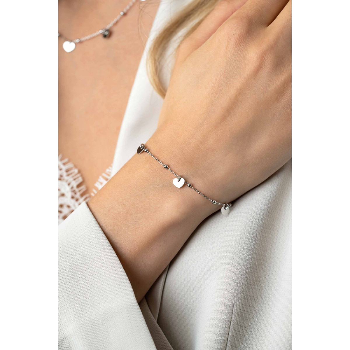 Zinzi ZIA2531 zilveren armband met hartjes en bolletjes 6 mm breed - Lengte 17-20 cm