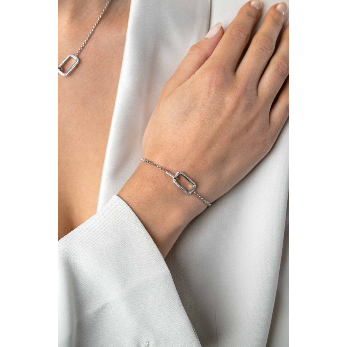 Zinzi ZIA2551 zilveren armband met ovaal en zirkonia rechthoek - Lengte 16.5-20 cm