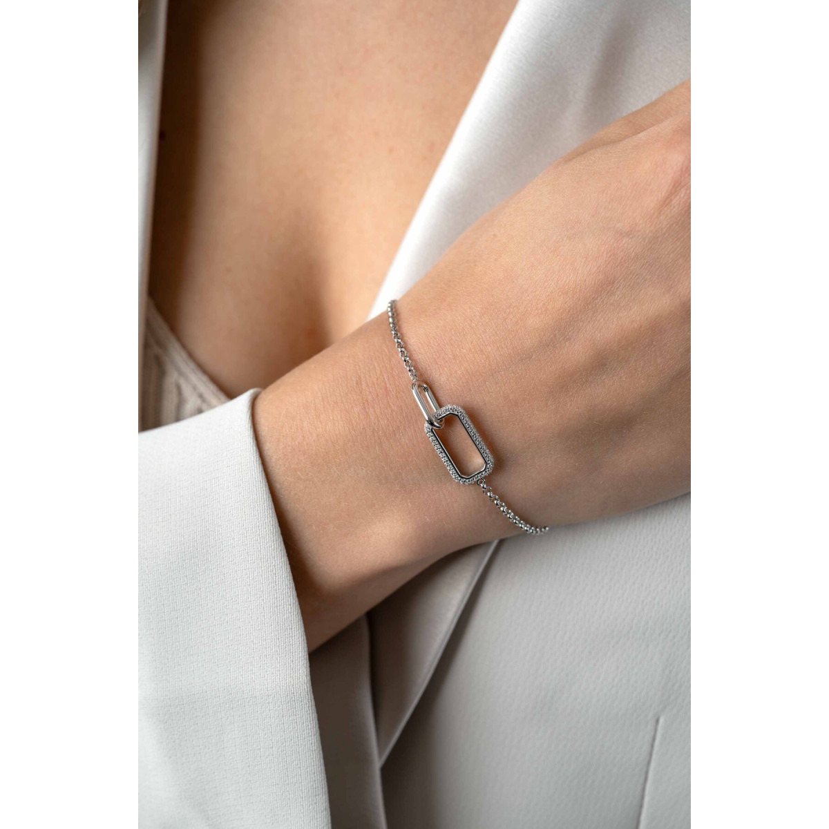 Zinzi ZIA2551 zilveren armband met ovaal en zirkonia rechthoek - Lengte 16.5-20 cm