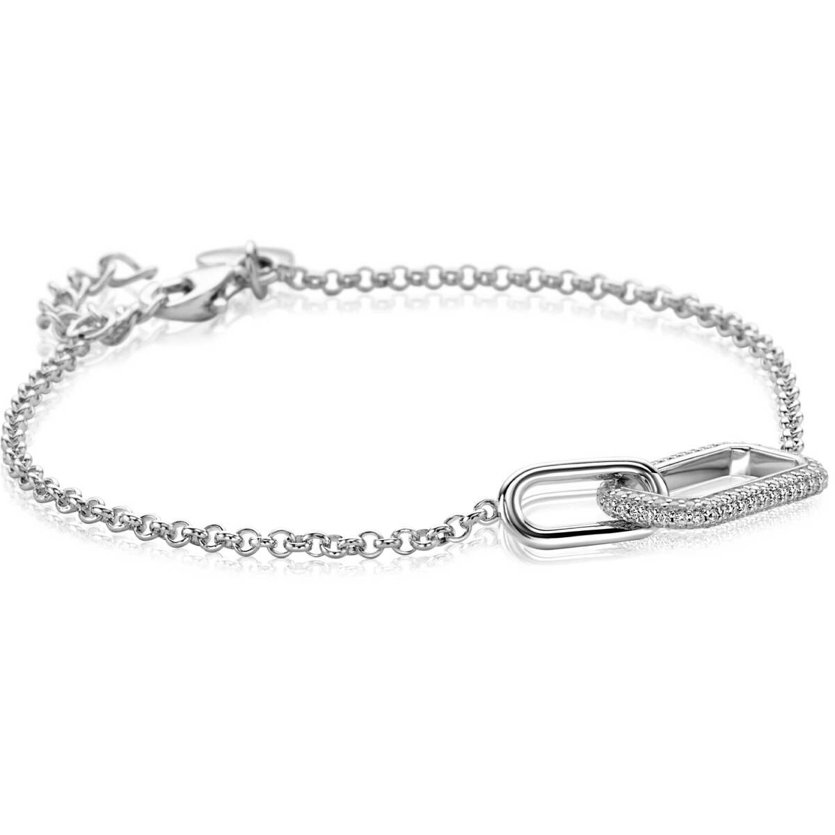 Zinzi ZIA2551 zilveren armband met ovaal en zirkonia rechthoek - Lengte 16.5-20 cm