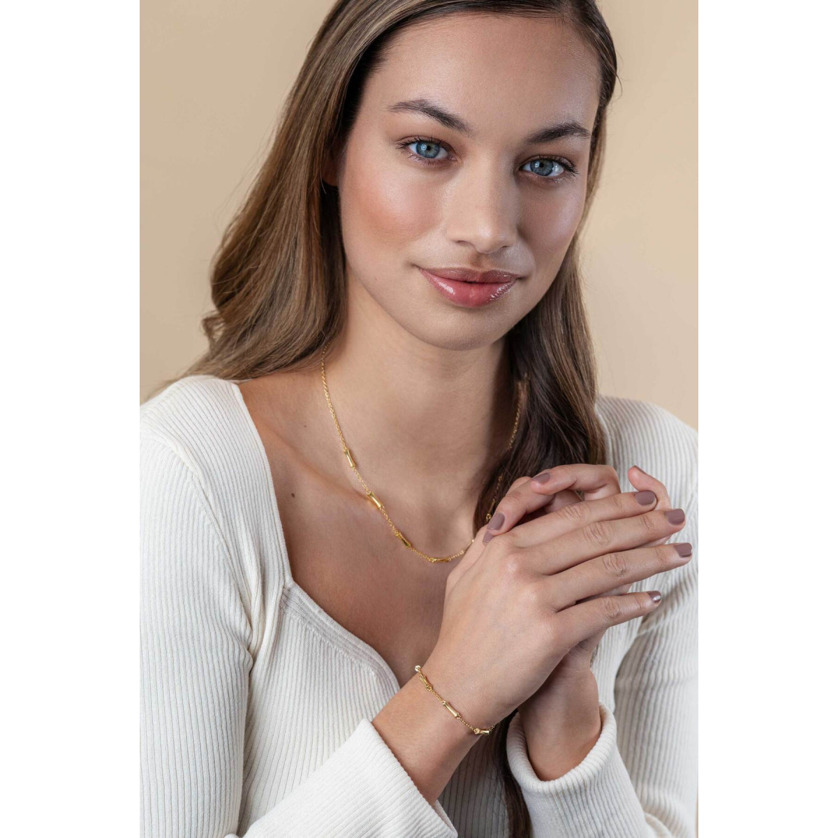 Zinzi ZIA2577G goudkleurige armband met bamboe schakels 3.5 mm breed - Lengte 17-20 cm