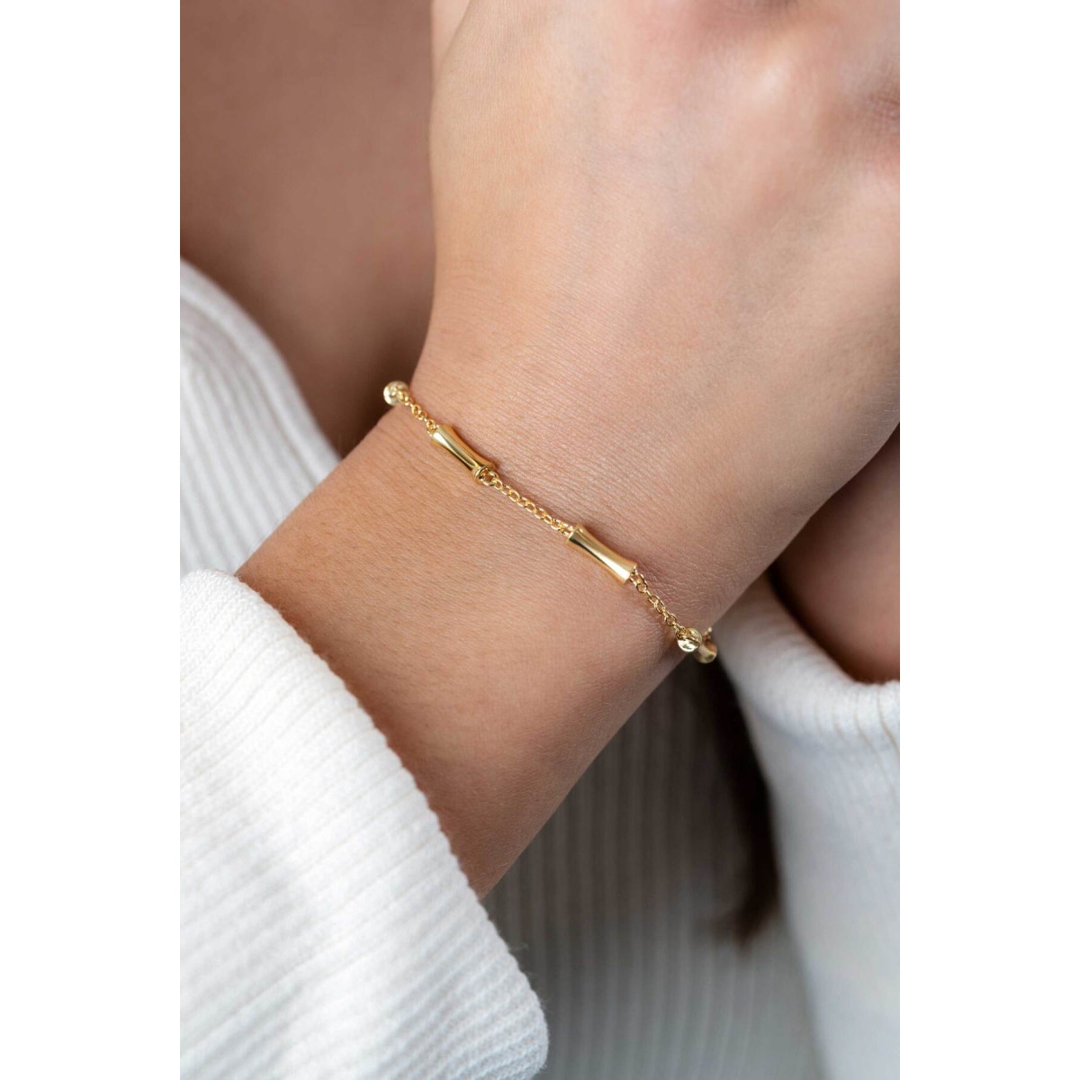 Zinzi ZIA2577G goudkleurige armband met bamboe schakels 3.5 mm breed - Lengte 17-20 cm