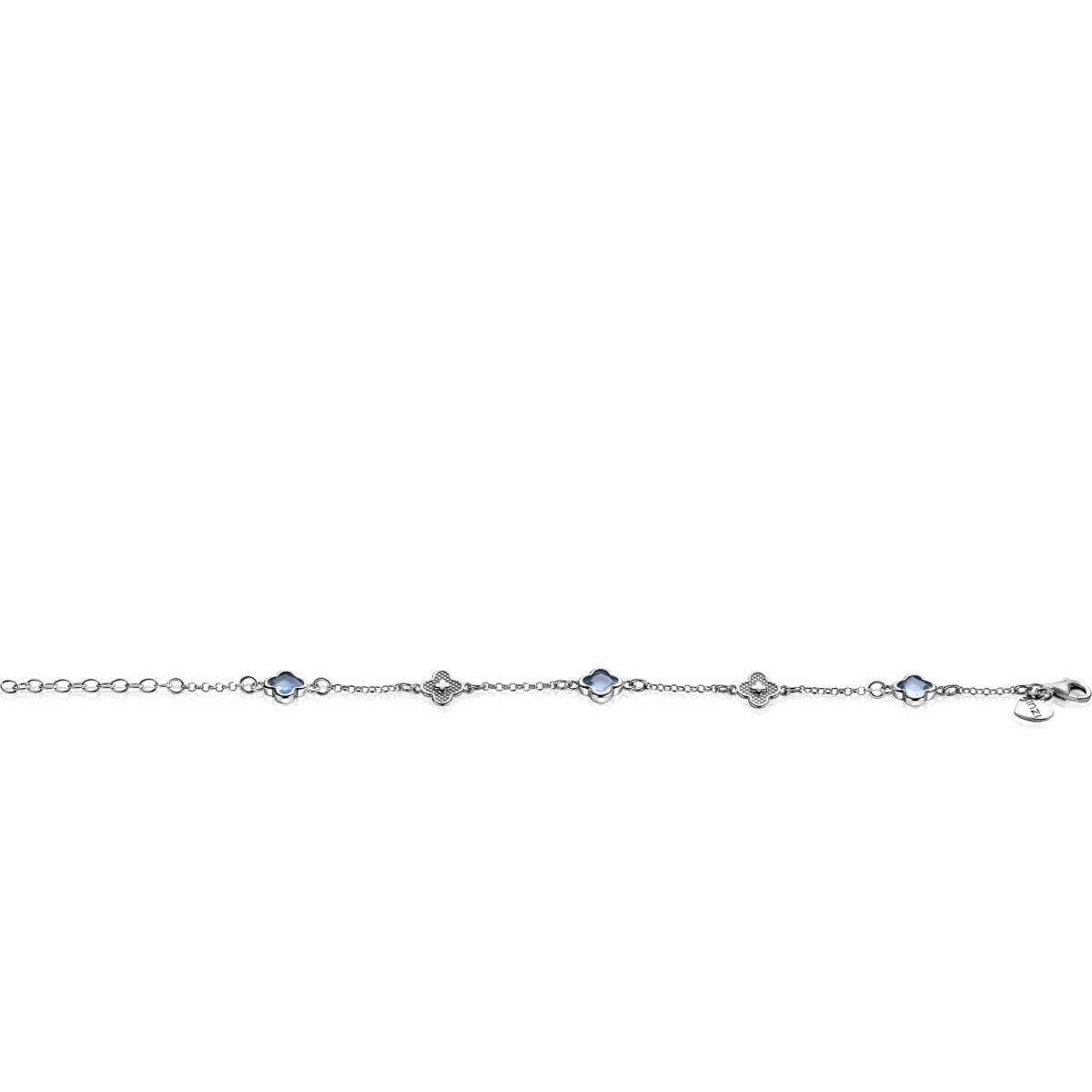 Zinzi ZIA2582 zilveren armband met klavertje vier en blauwe stenen 8 mm breed - Lengte 16-19 cm