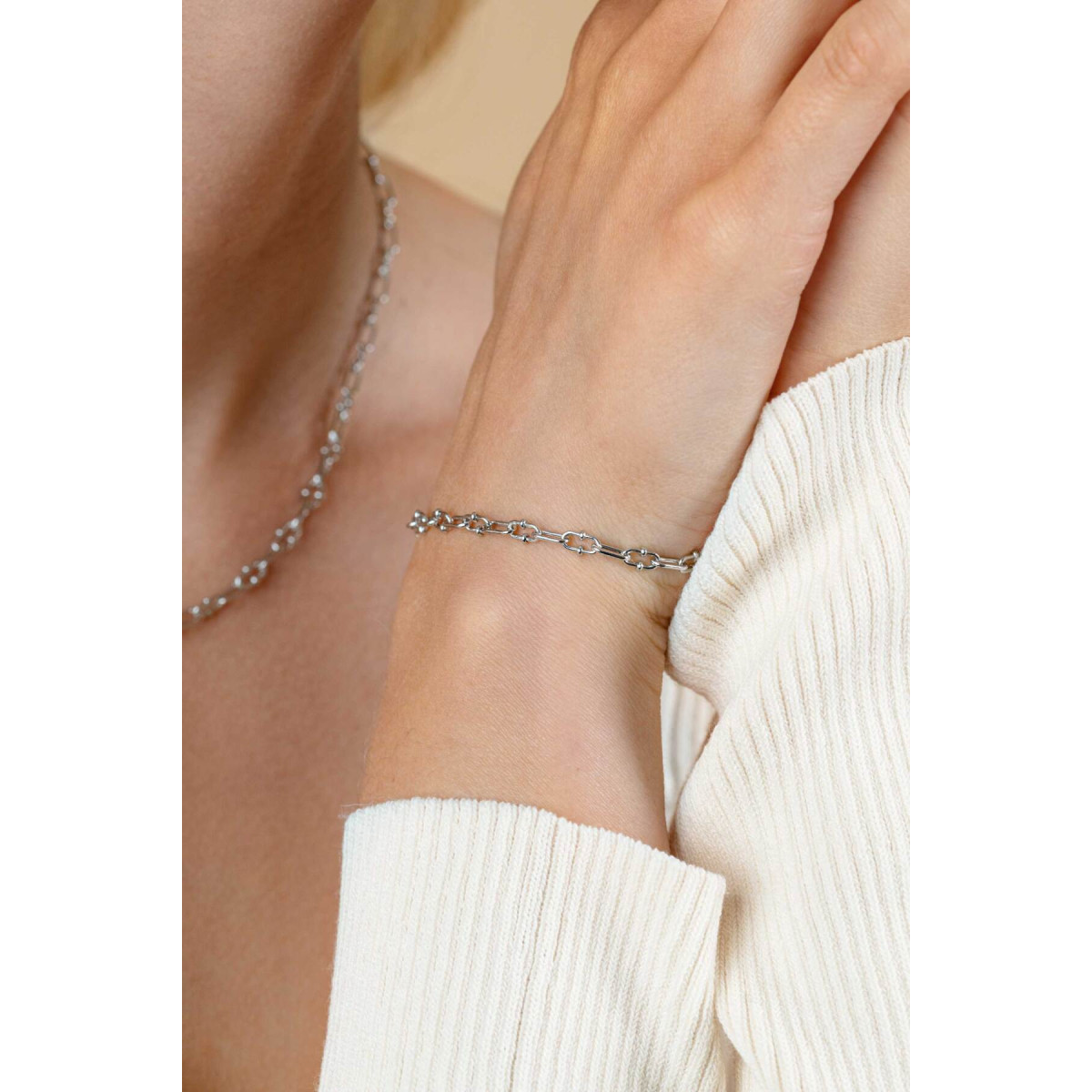 Zinzi ZIA2586 zilveren armband met paperclip schakels en bolletjes 4 mm breed - Lengte 17-20 cm