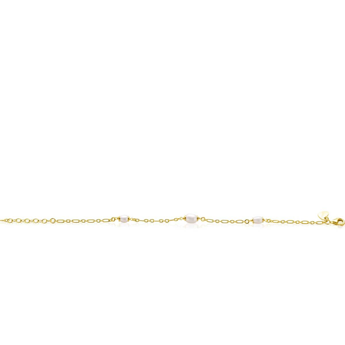 Zinzi ZIA2588 goudkleurige armband met 3 witte parels 5.6 mm breed - Lengte 17-20 cm