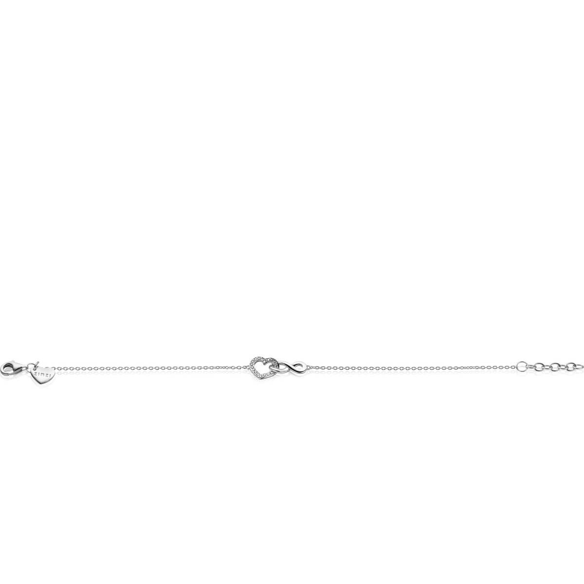 Zinzi ZIA2596 zilveren armband met infinity en zirkonia hartje 8.5 mm breed - Lengte 17-19 cm