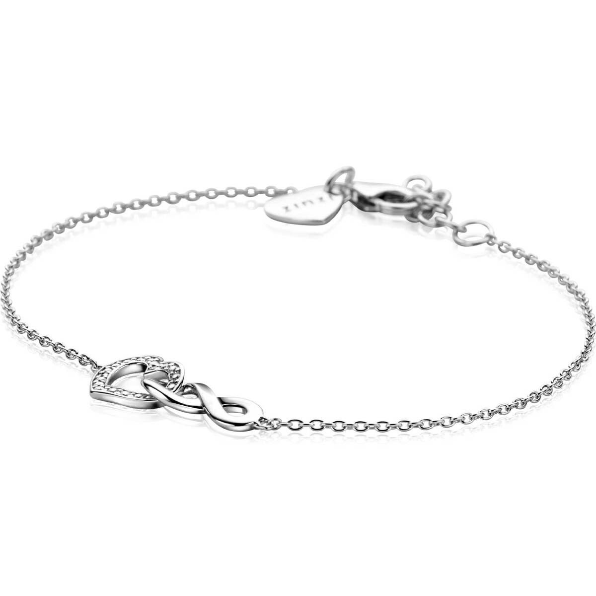 Zinzi ZIA2596 zilveren armband met infinity en zirkonia hartje 8.5 mm breed - Lengte 17-19 cm