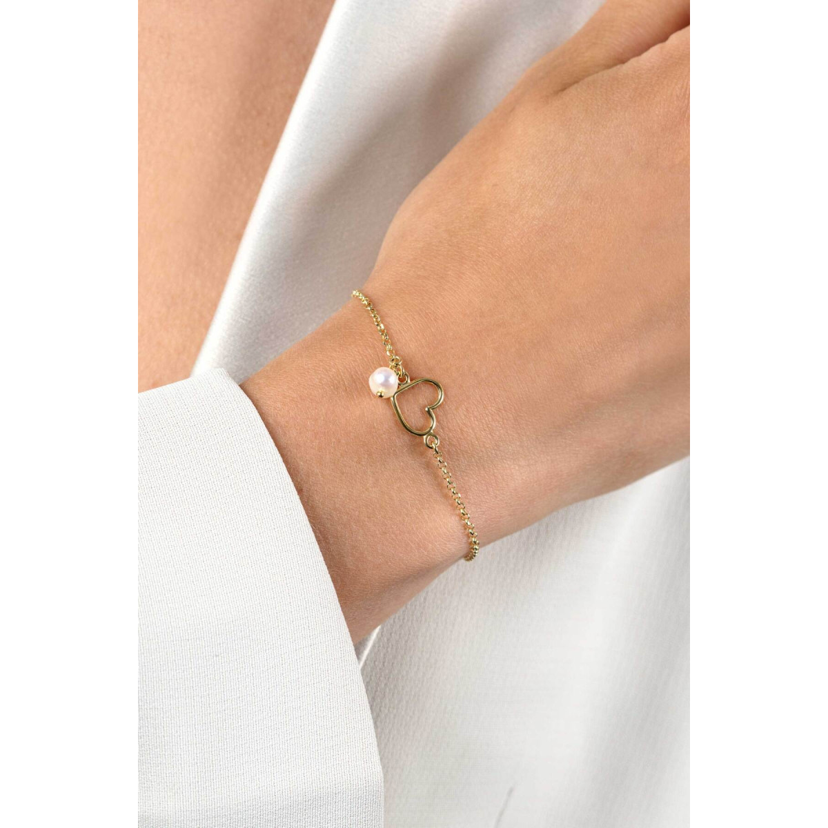 Zinzi ZIA2642 goudkleurige armband met hart en parel 10 mm breed - Lengte 16-19 cm
