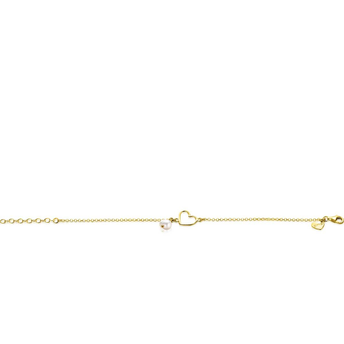 Zinzi ZIA2642 goudkleurige armband met hart en parel 10 mm breed - Lengte 16-19 cm