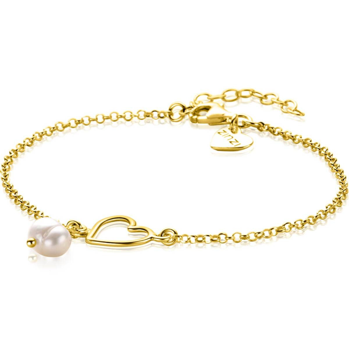 Zinzi ZIA2642 goudkleurige armband met hart en parel 10 mm breed - Lengte 16-19 cm