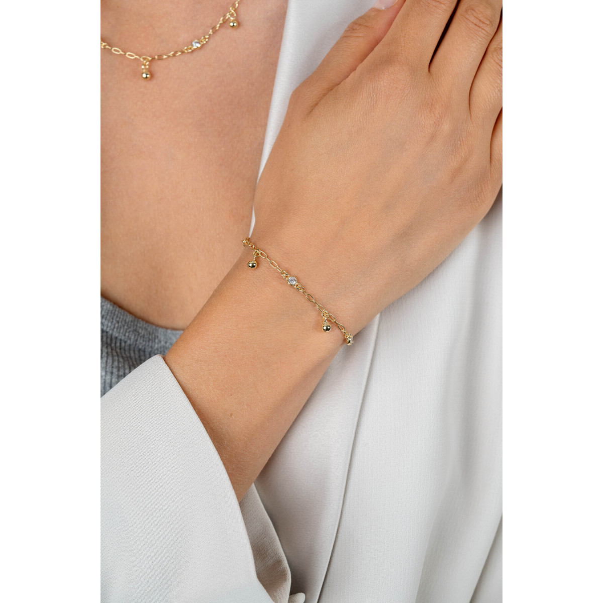 Zinzi ZIA2658 goudkleurige armband met bolletjes en zirkonia 9 mm breed - Lengte 17-19 cm