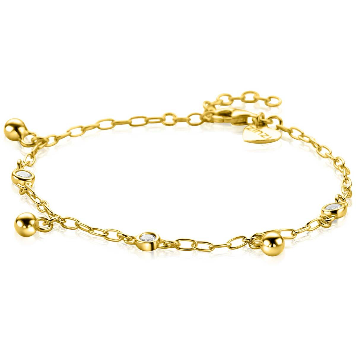 Zinzi ZIA2658 goudkleurige armband met bolletjes en zirkonia 9 mm breed - Lengte 17-19 cm