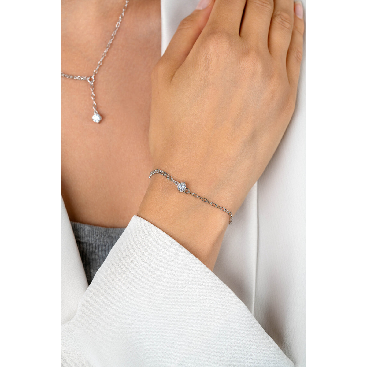 Zinzi ZIA2660 zilveren armband met zirkonia ronde en ovale schakels 6.5 mm breed - Lengte 17-19 cm