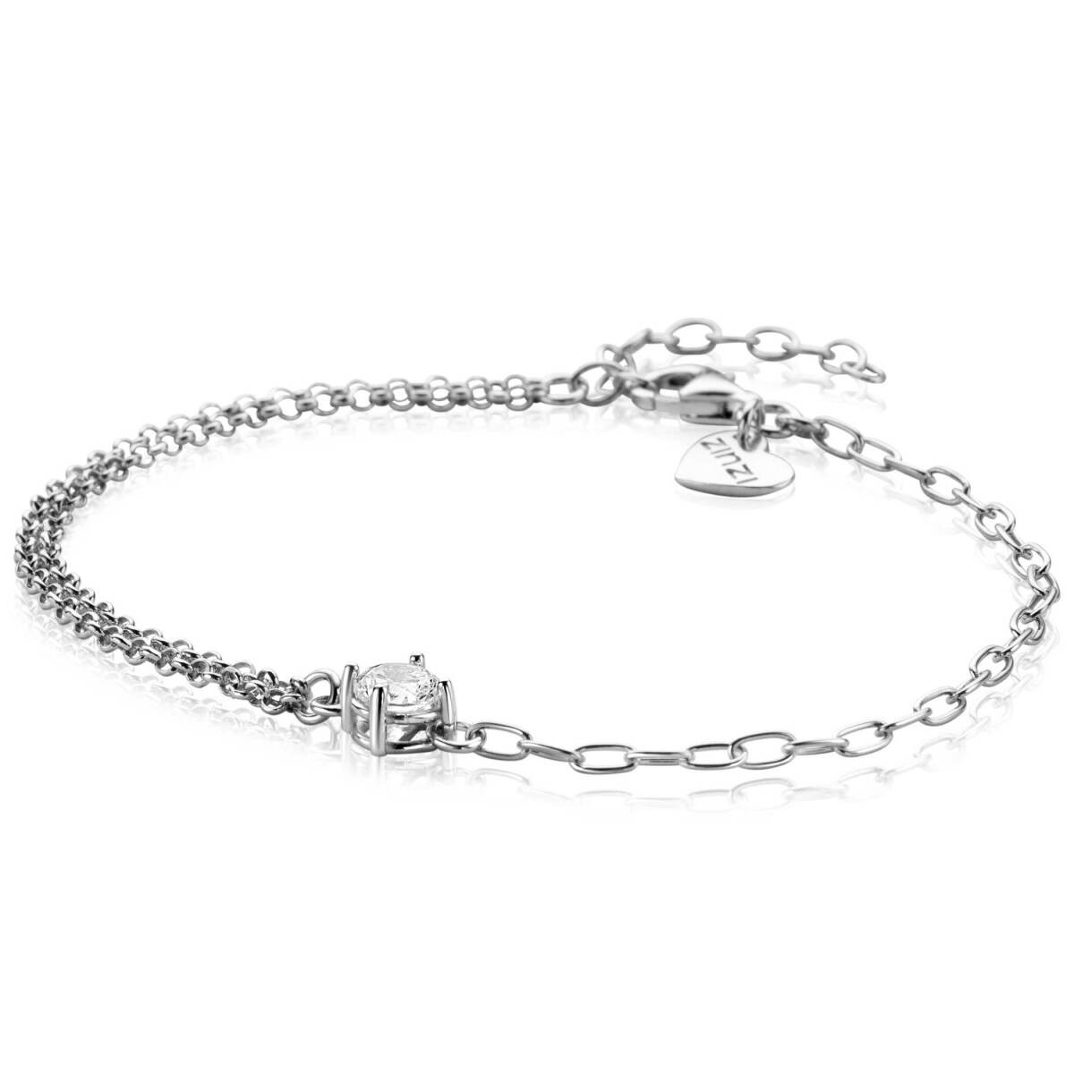 Zinzi ZIA2660 zilveren armband met zirkonia ronde en ovale schakels 6.5 mm breed - Lengte 17-19 cm