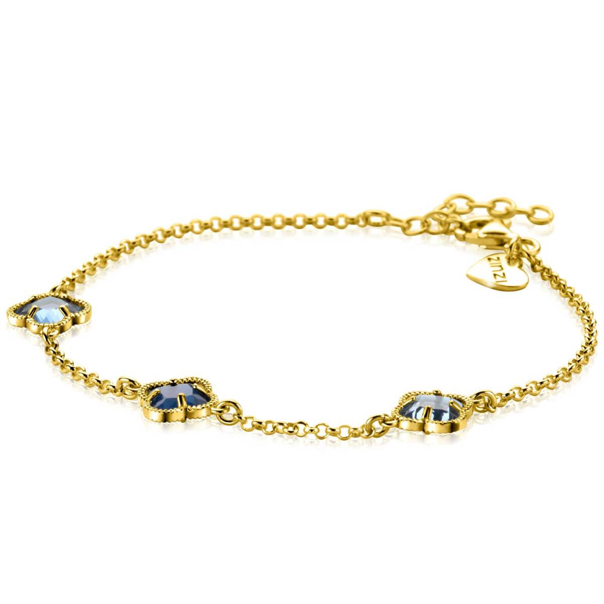 Zinzi ZIA2662B gold plated armband met blauwe klavertjes vier 9 mm breed - Lengte 17-20 cm
