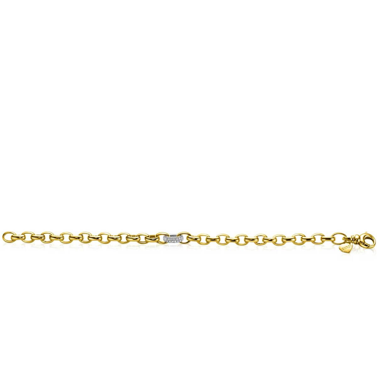 Zinzi ZIA2664 gold plated schakelarmband met 1 zilveren zirkonia schakel 6 mm breed - Lengte 19 cm